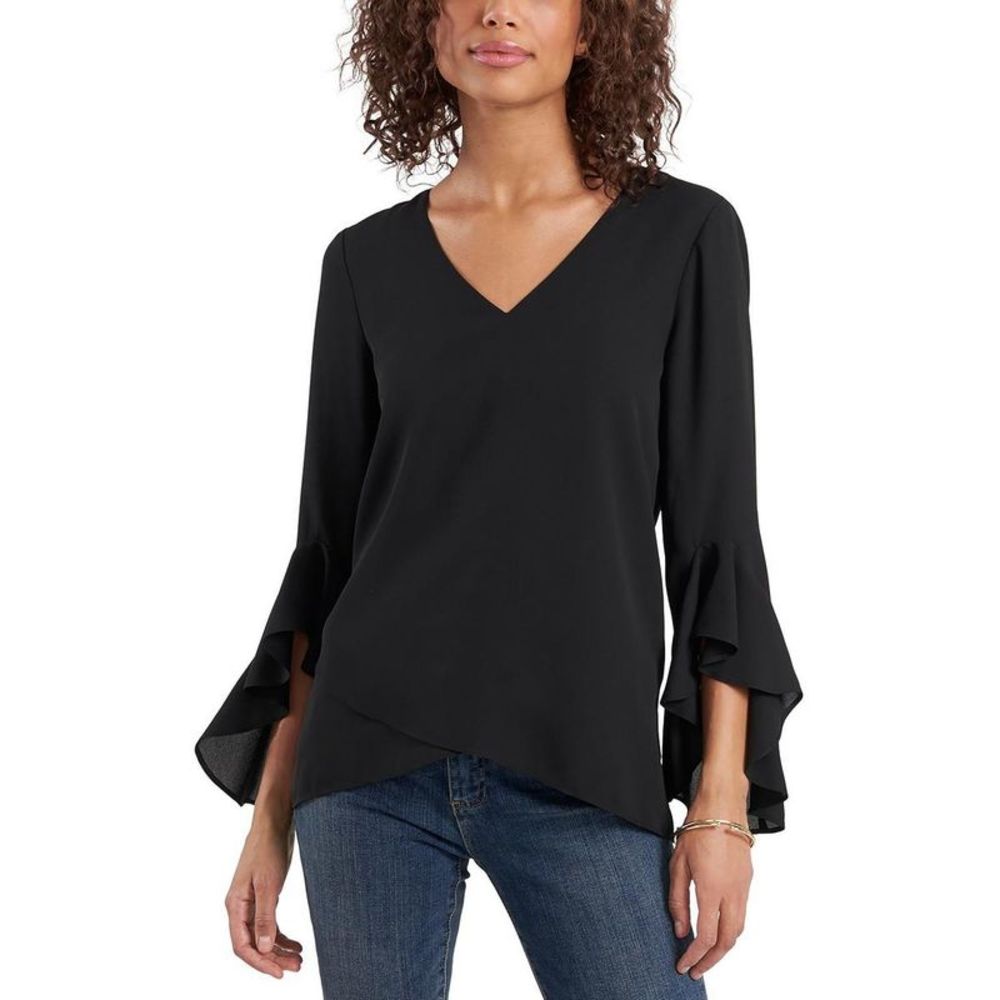 Vince Camuto Womens Black Chiffon V-Neck Tunic Blouse Top NWT